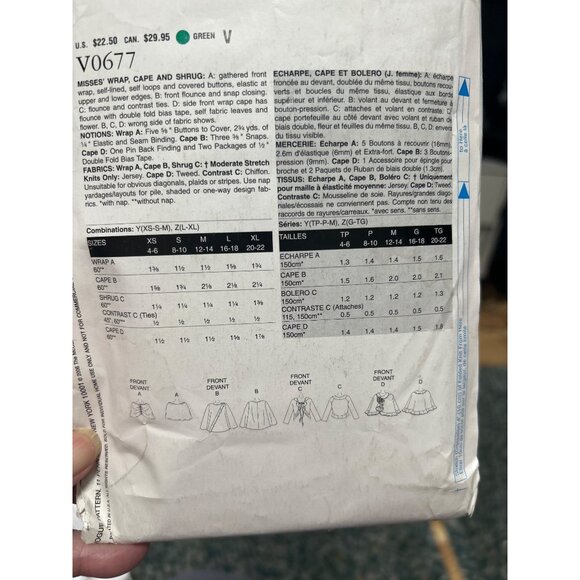 Vogue Accessories V0677 Sewing Pattern For Wrap Cape & Shrug L-XL By Elizabeth G - Picture 3 of 3